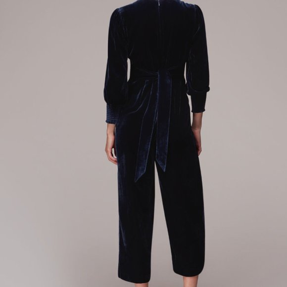 Whistles Maisey Shirred Velvet Jumpsuit, Size 8 - Picture 2 of 4